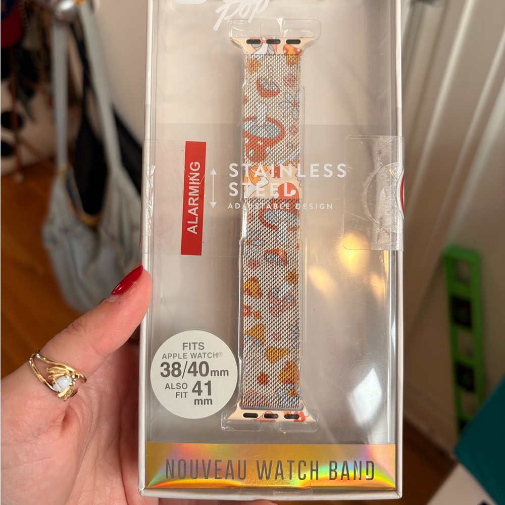 NWT Stainless Steel Apple Watch Band with Mushrooms/Flowers